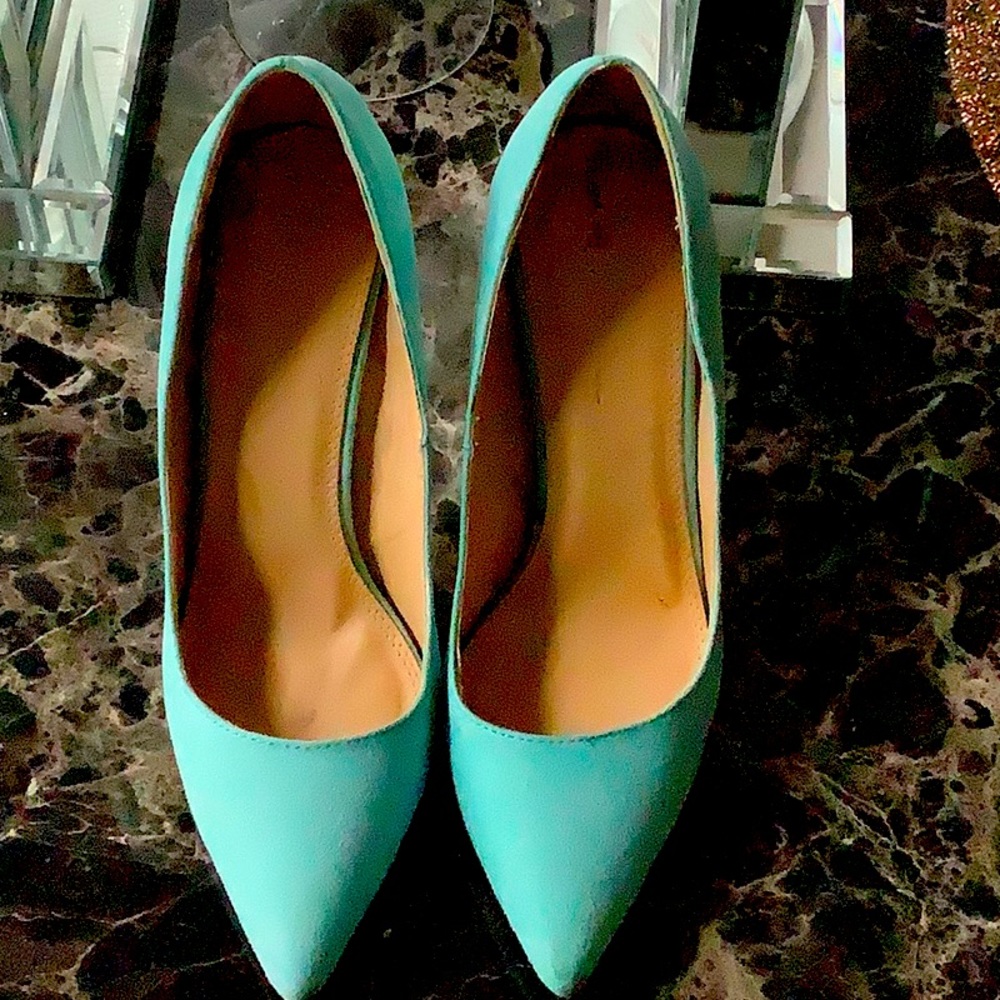 Suede aqua blue heels